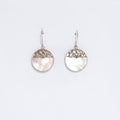 Handcrafted 925 silver classic disc Mother of Pearl earrings, elegant white shell drop earrings