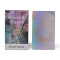 Oracle Cards box and holographic card back with gold shell design on white background
