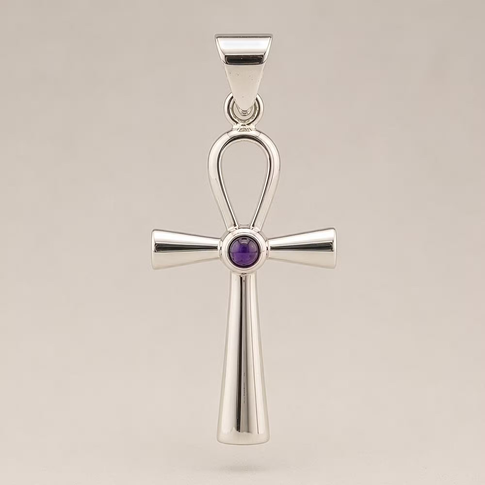 Indian Devotional Pendant - Silver Plated (45cm Cord)- Ankh Symbol of Eternal Life