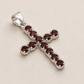 Garnet Crucifix Pendant Necklace | Silver Plated 45cm Chain
