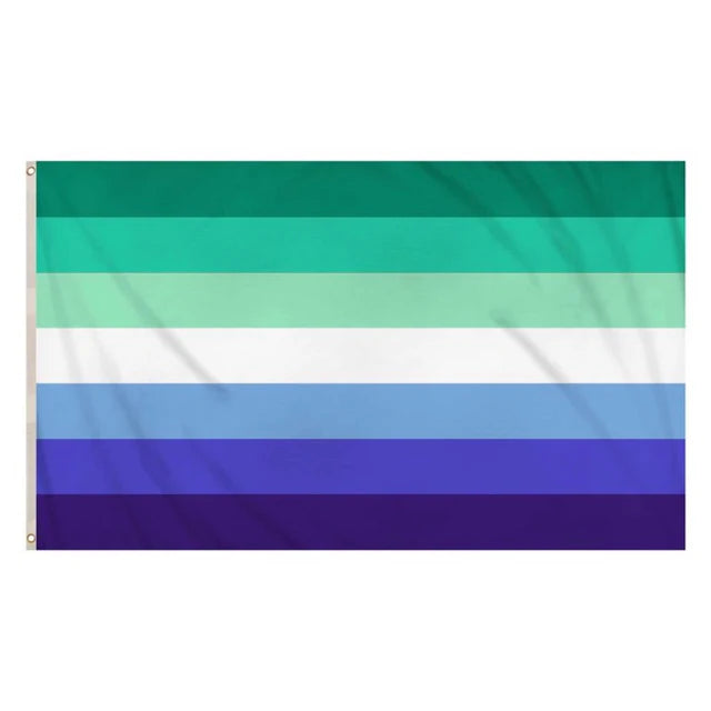 Gay Male / MLM Pride Flag 5ft x 3ft 💚🤍💙 | LGBTQ+ Pride Parade Flag