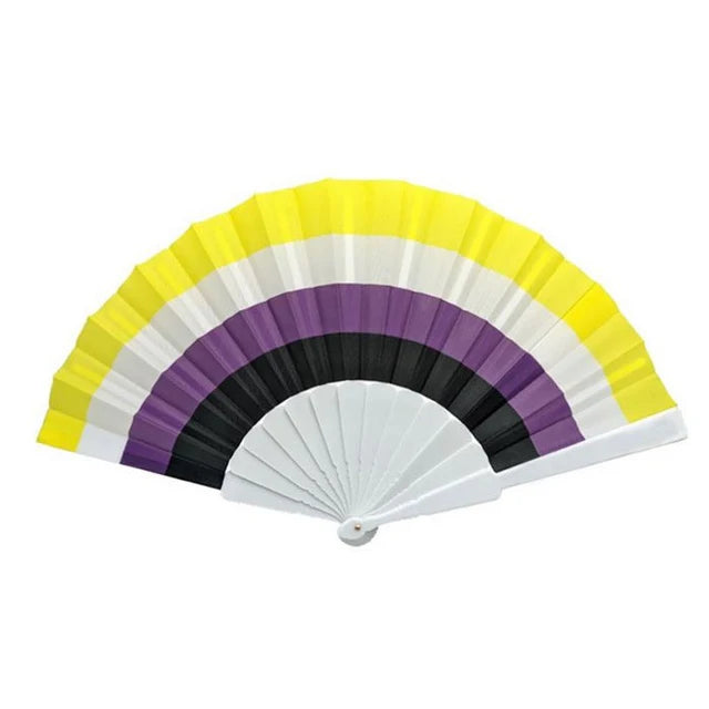 Non-Binary Pride Flag Handheld Fan 💛🤍💜⬛ | LGBTQ+ Pride Parade Accessory