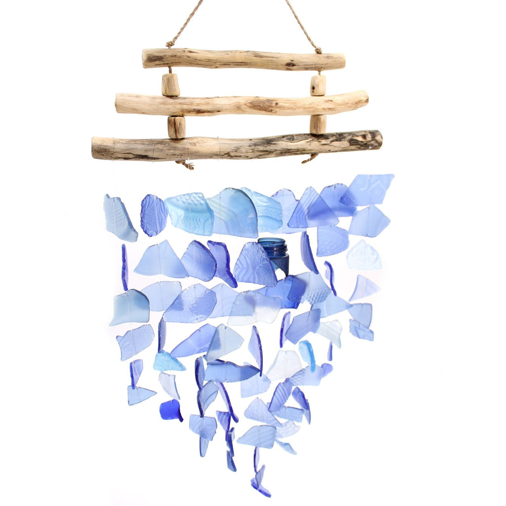 Three Stick Glass Wind Chime - All Blues