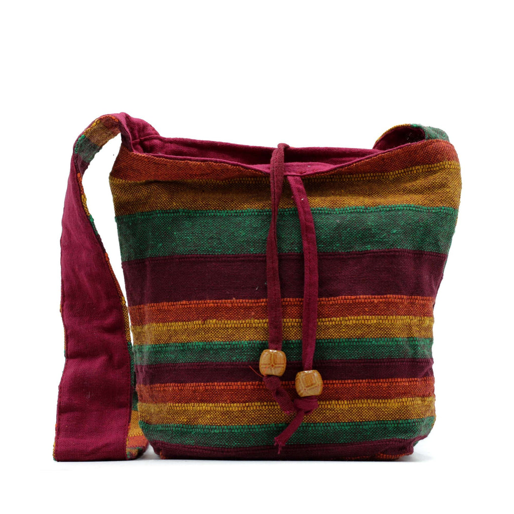 Handcrafted Nepal Sling Bag | Tan & Green Striped | Everyday & Outdoor