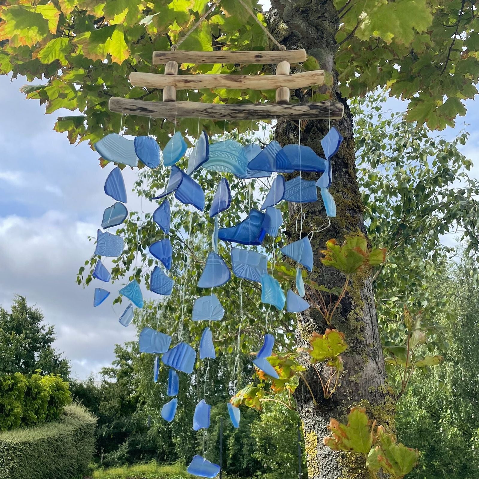 Three Stick Glass Wind Chime - All Blues