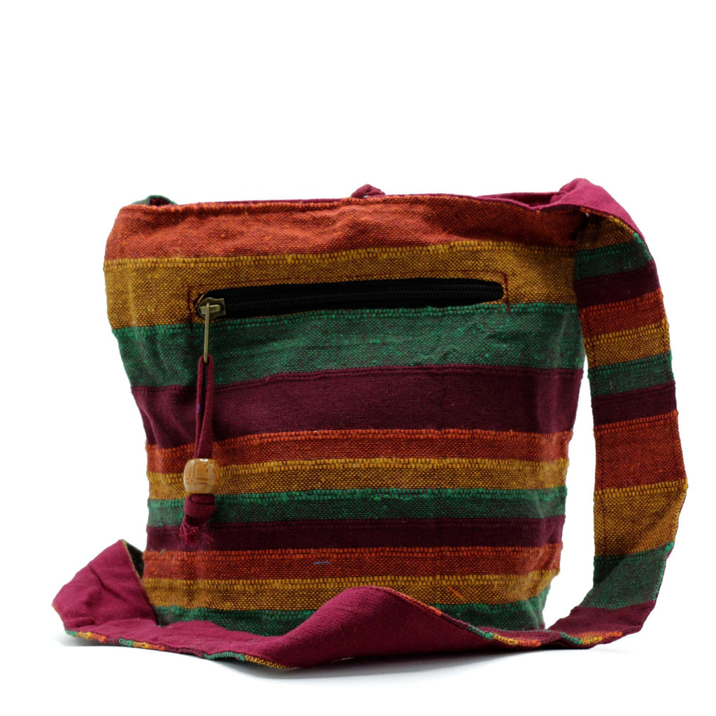 Handcrafted Nepal Sling Bag | Tan & Green Striped | Everyday & Outdoor