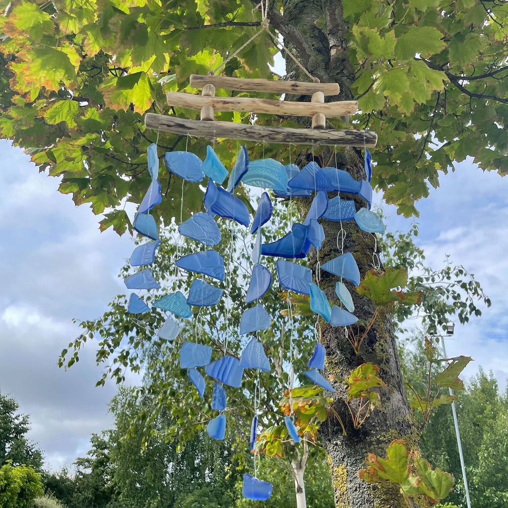 Three Stick Glass Wind Chime - All Blues