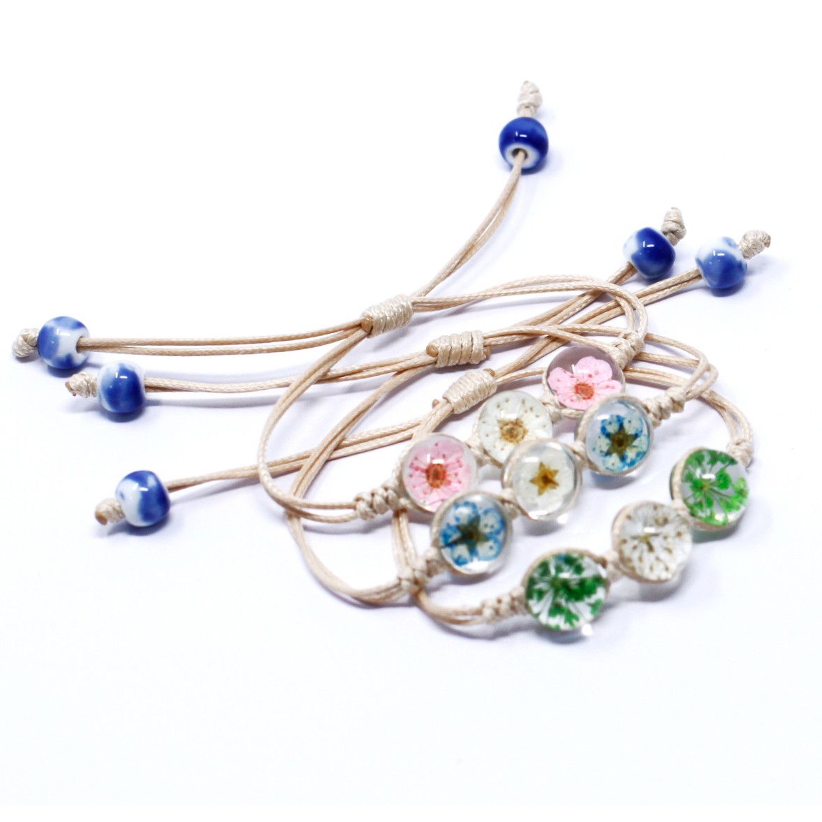 Pressed flowers bracelet full view handcrafted floral jewellery UK gift boxed