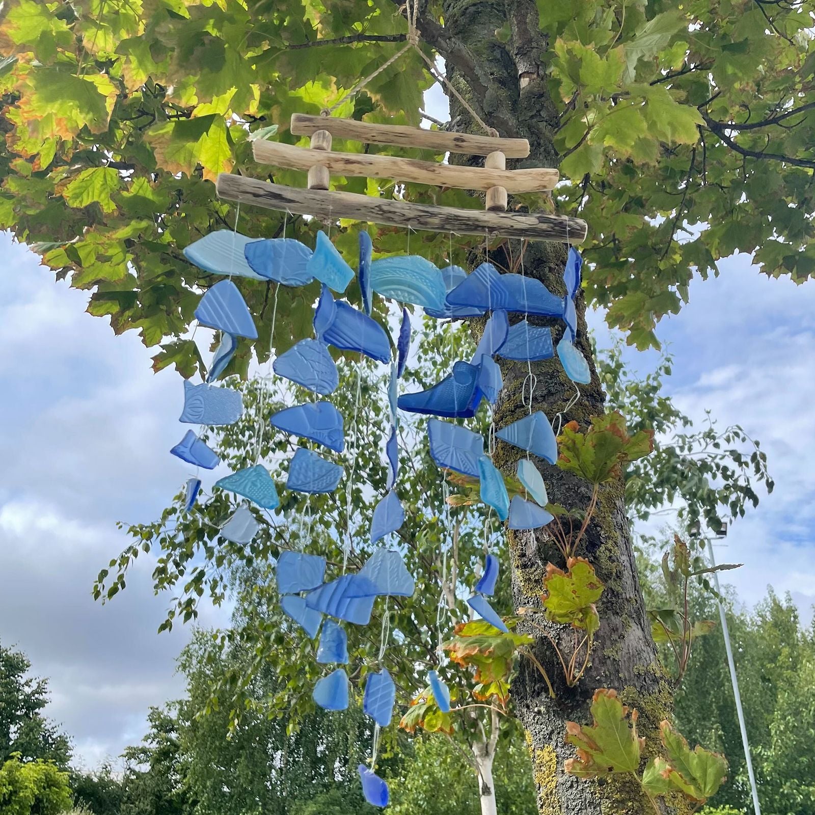 Three Stick Glass Wind Chime - All Blues