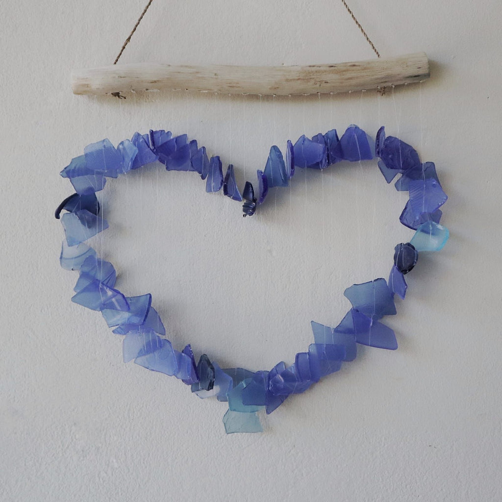 Blue Glass Heart Wind Chime | Handcrafted Garden Decoration Gift