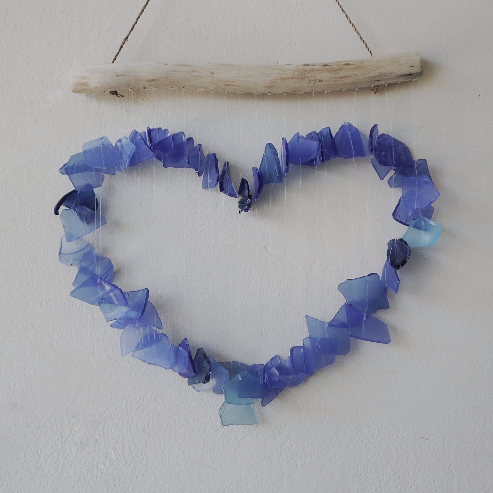 Blue Glass Heart Wind Chime | Handcrafted Garden Decoration Gift