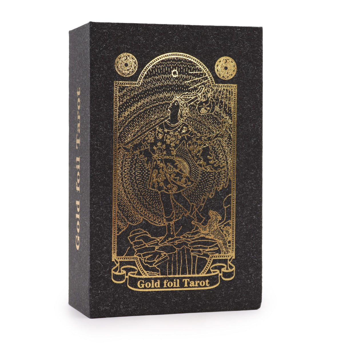 Gold Foil Tarot Set black textured luxury gift box with gold foil The Fool artwork UK