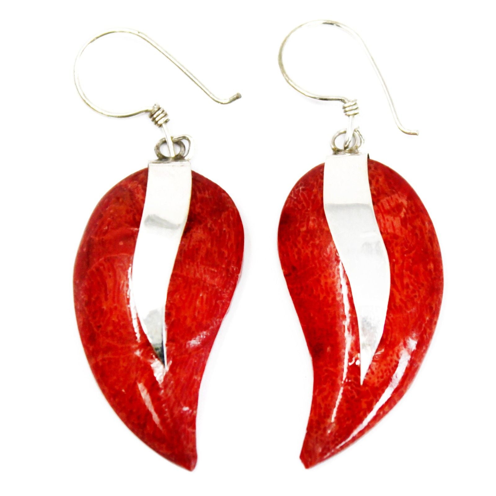 925 Silver Earrings | Mango Design | Handcrafted Coral & Silver