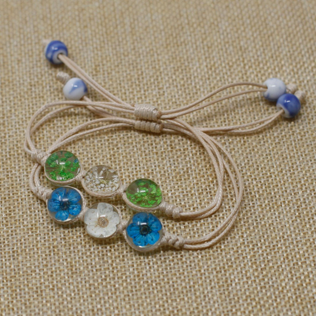Pressed flower bracelet close up real flowers in resin handmade jewellery