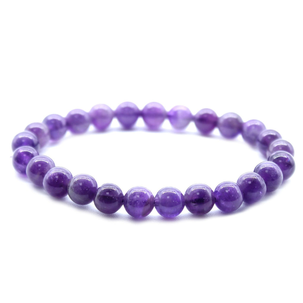 Amethyst bead stretch bracelet shown on a white background
