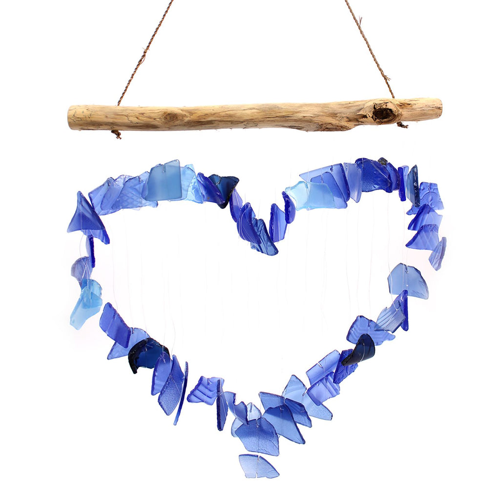 Blue Glass Heart Wind Chime | Handcrafted Garden Decoration Gift