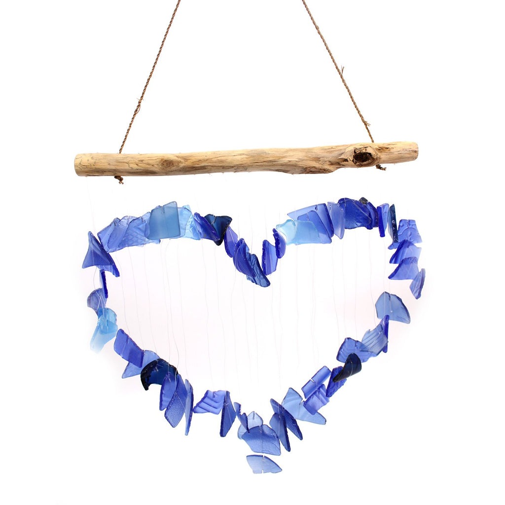 Blue Glass Heart Wind Chime | Handcrafted Garden Decoration Gift