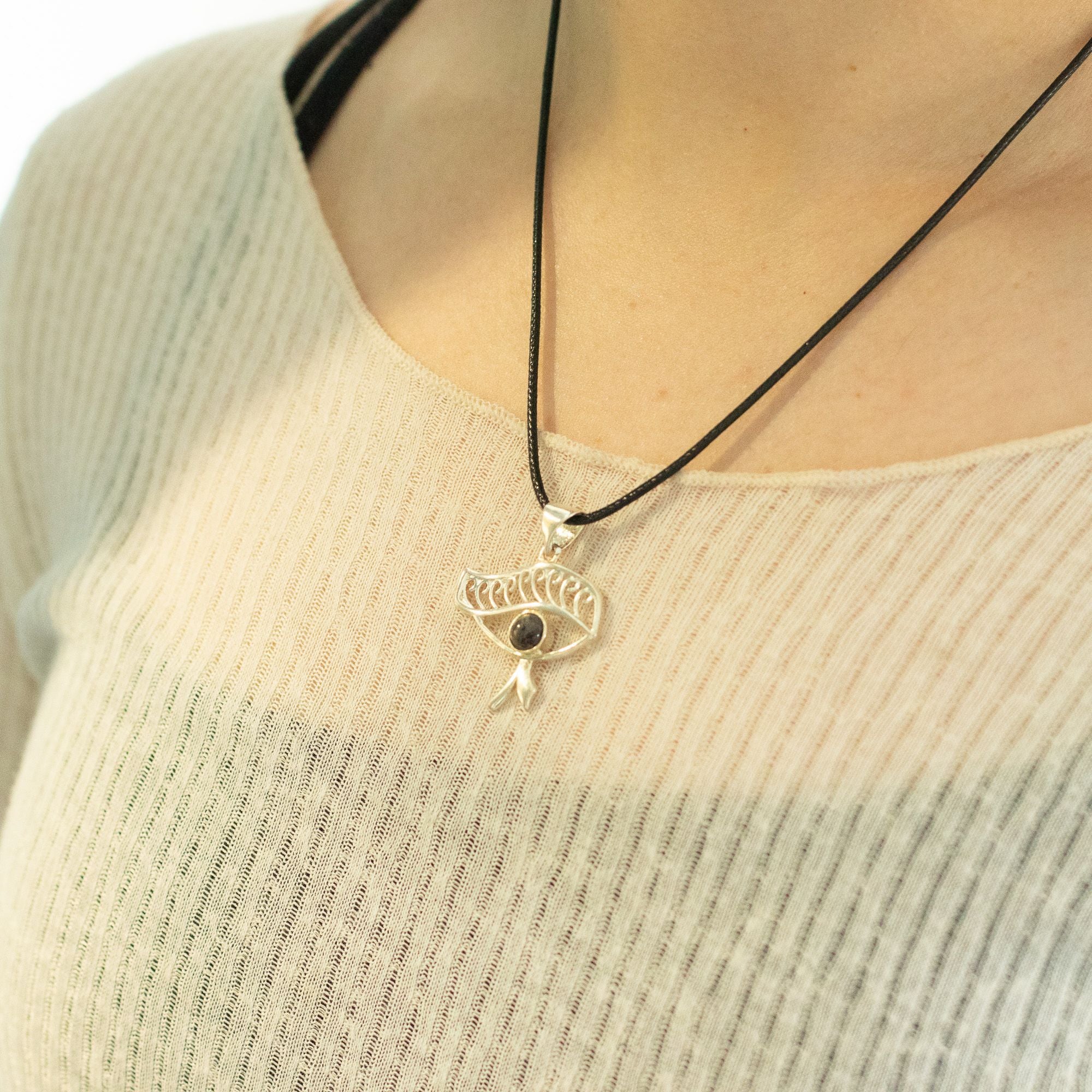 Devotional Pendant - Silver Plated (45cm Cord) - Cleopatra Eye - Iolite