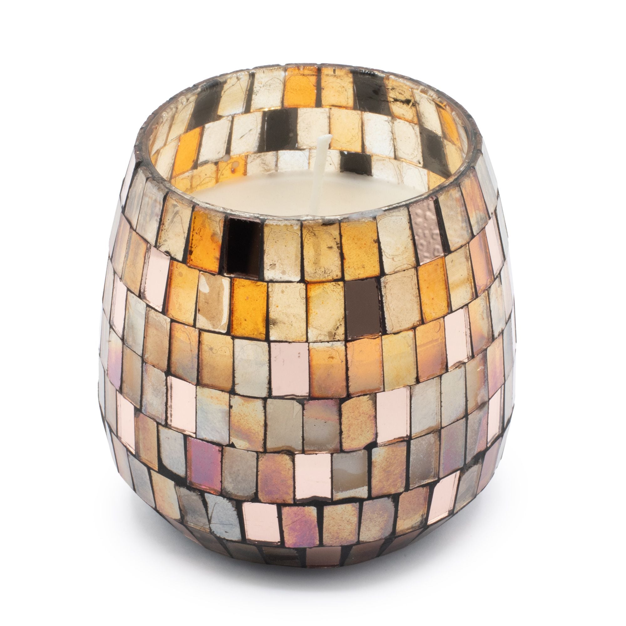 Amber Mosaic Medium Glass Jar Candle | Warm Golden Mosaic Design