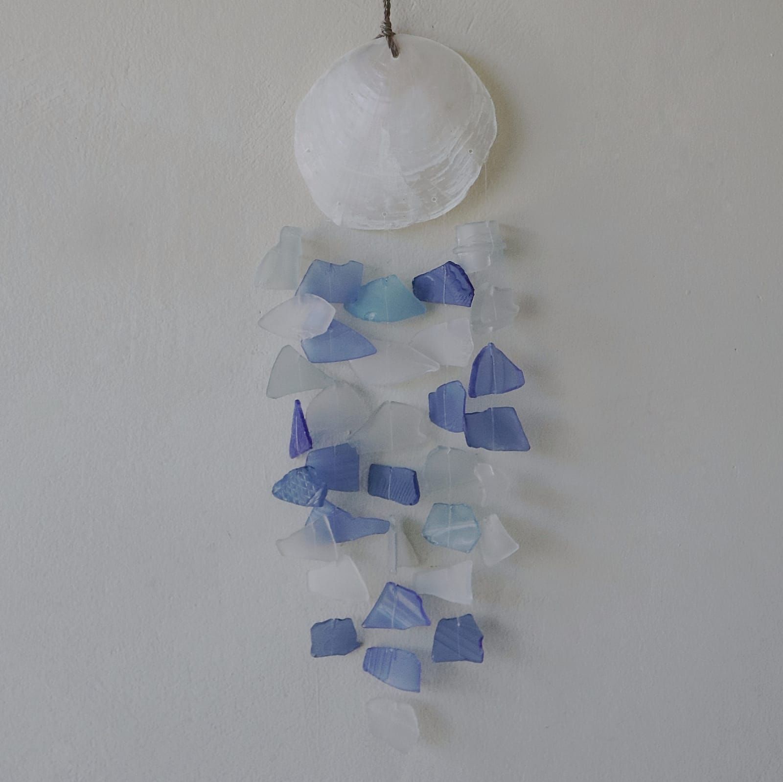 Copis & Glass Drop Wind Chime - Blue & White