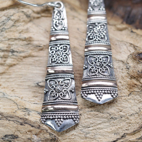 925 Silver & 18k Gold Tribal Drop Earrings | Hook | Gift Boxed | Made in Indonesia