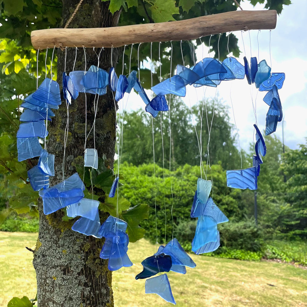 Blue Glass Heart Wind Chime | Handcrafted Garden Decoration Gift