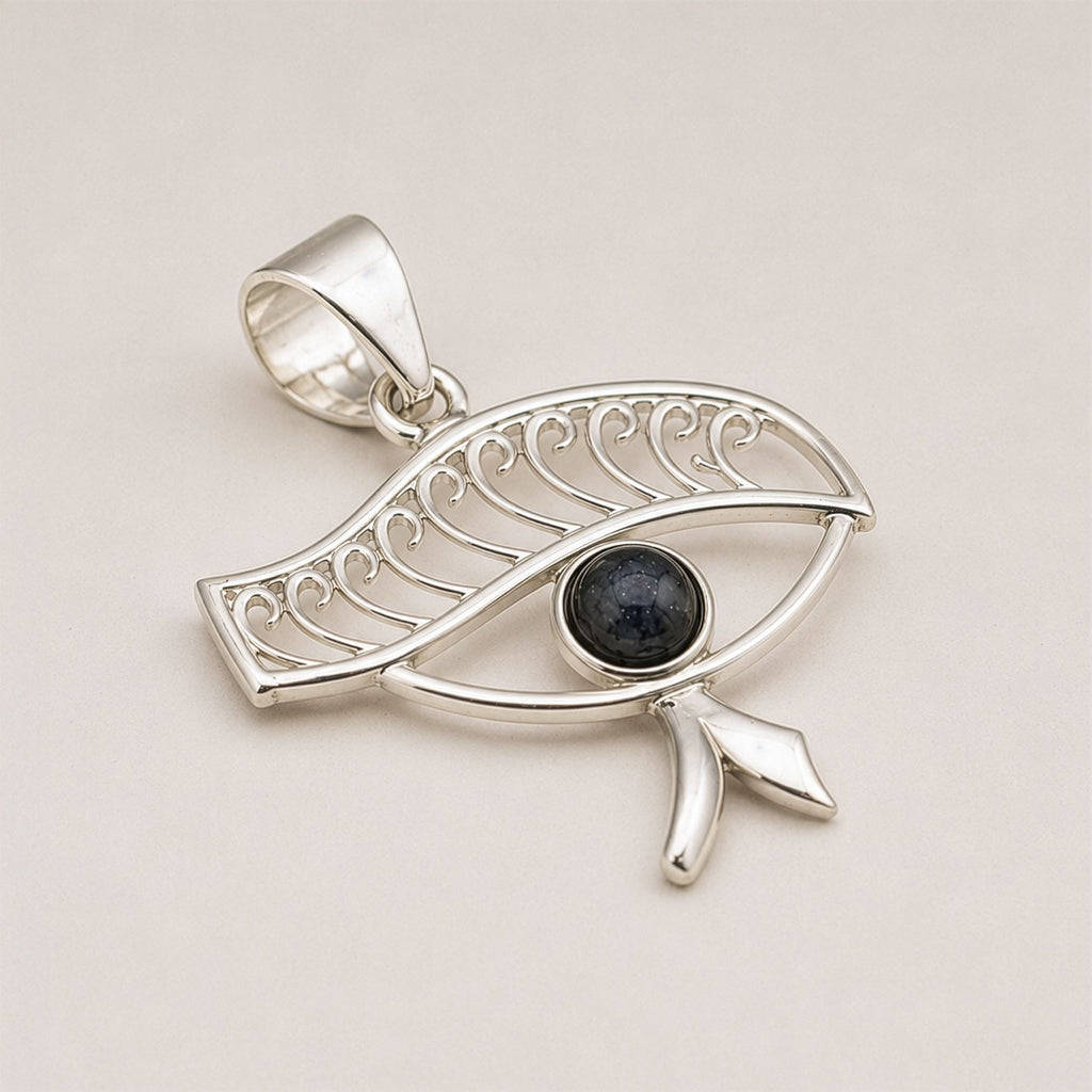 Devotional Pendant - Silver Plated (45cm Cord) - Cleopatra Eye - Iolite