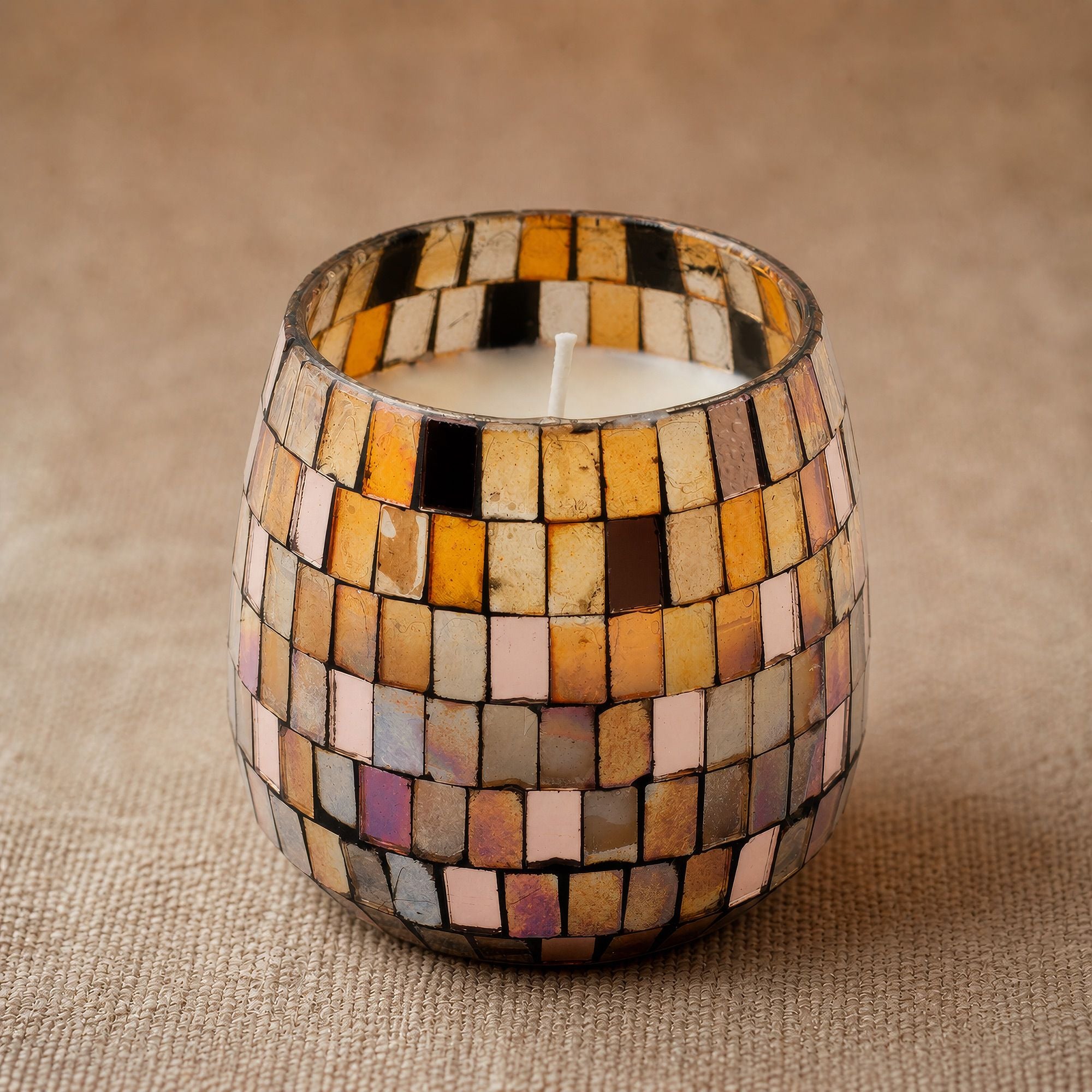 Amber Mosaic Medium Glass Jar Candle | Warm Golden Mosaic Design