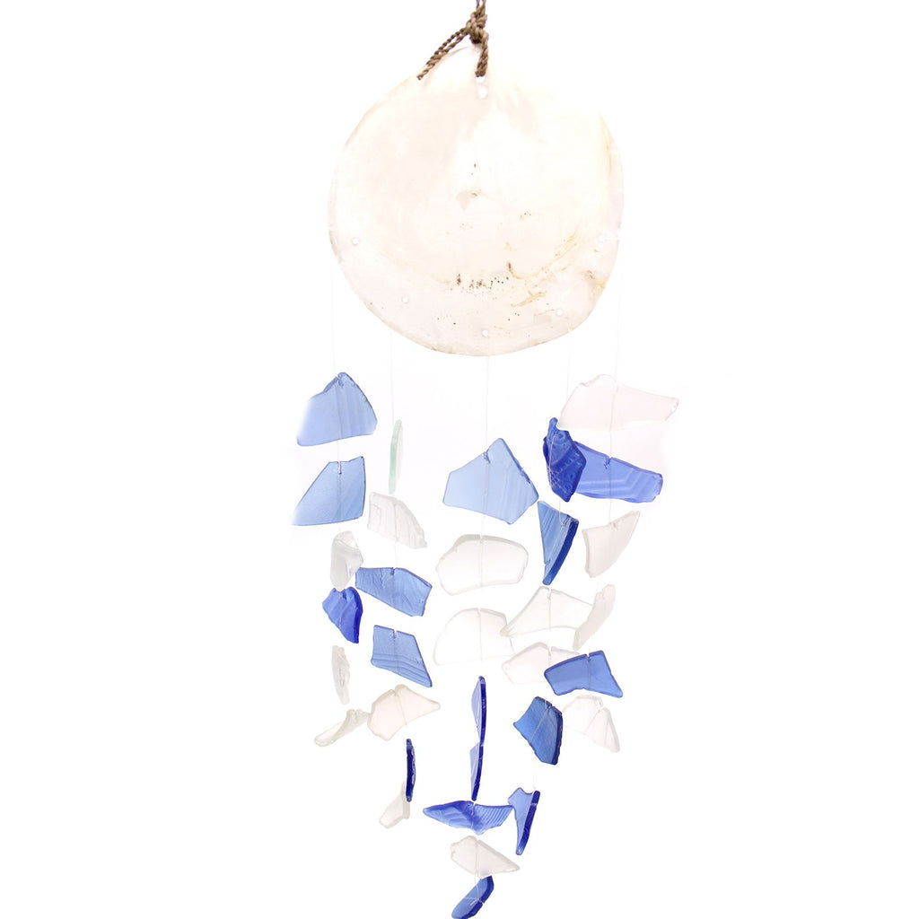 Copis & Glass Drop Wind Chime - Blue & White