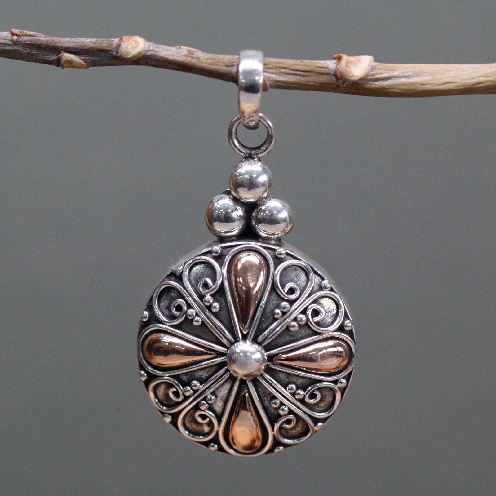 Bali Classic Round Pendant - 18k Gold & 925 Silver | Exotic Mystic Jewellery