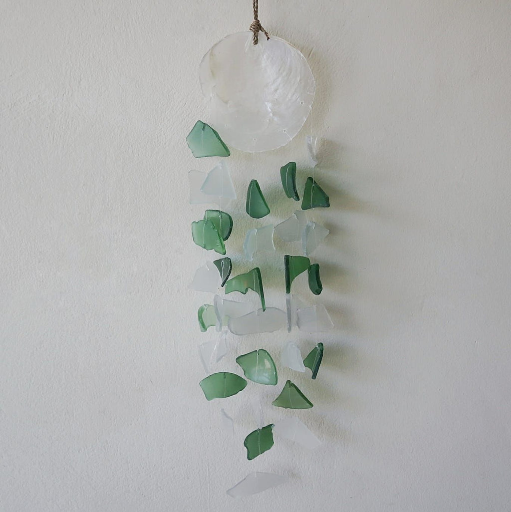 Copis & Glass Drop Wind Chime - Green & White