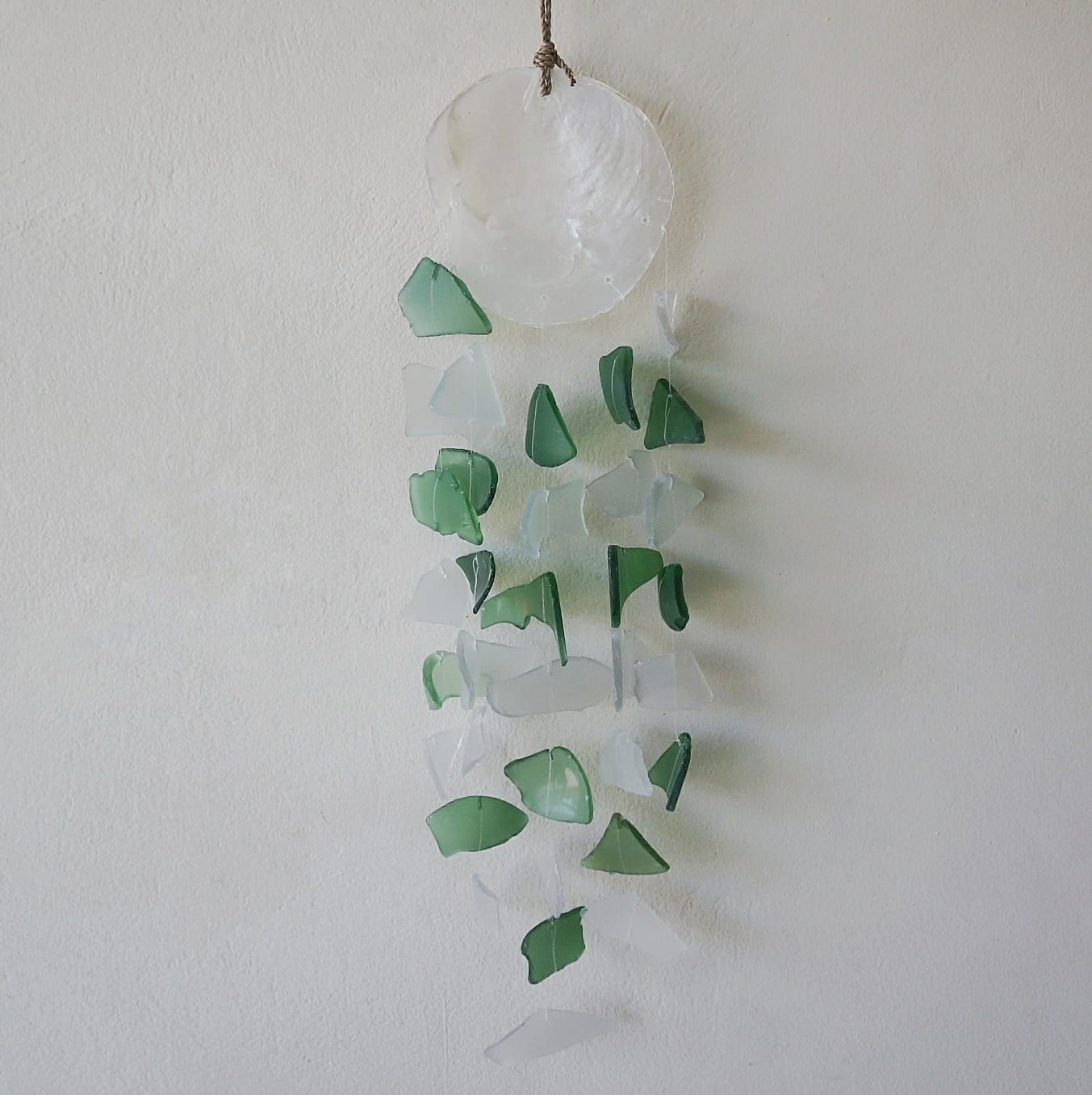 Copis & Glass Drop Wind Chime - Green & White