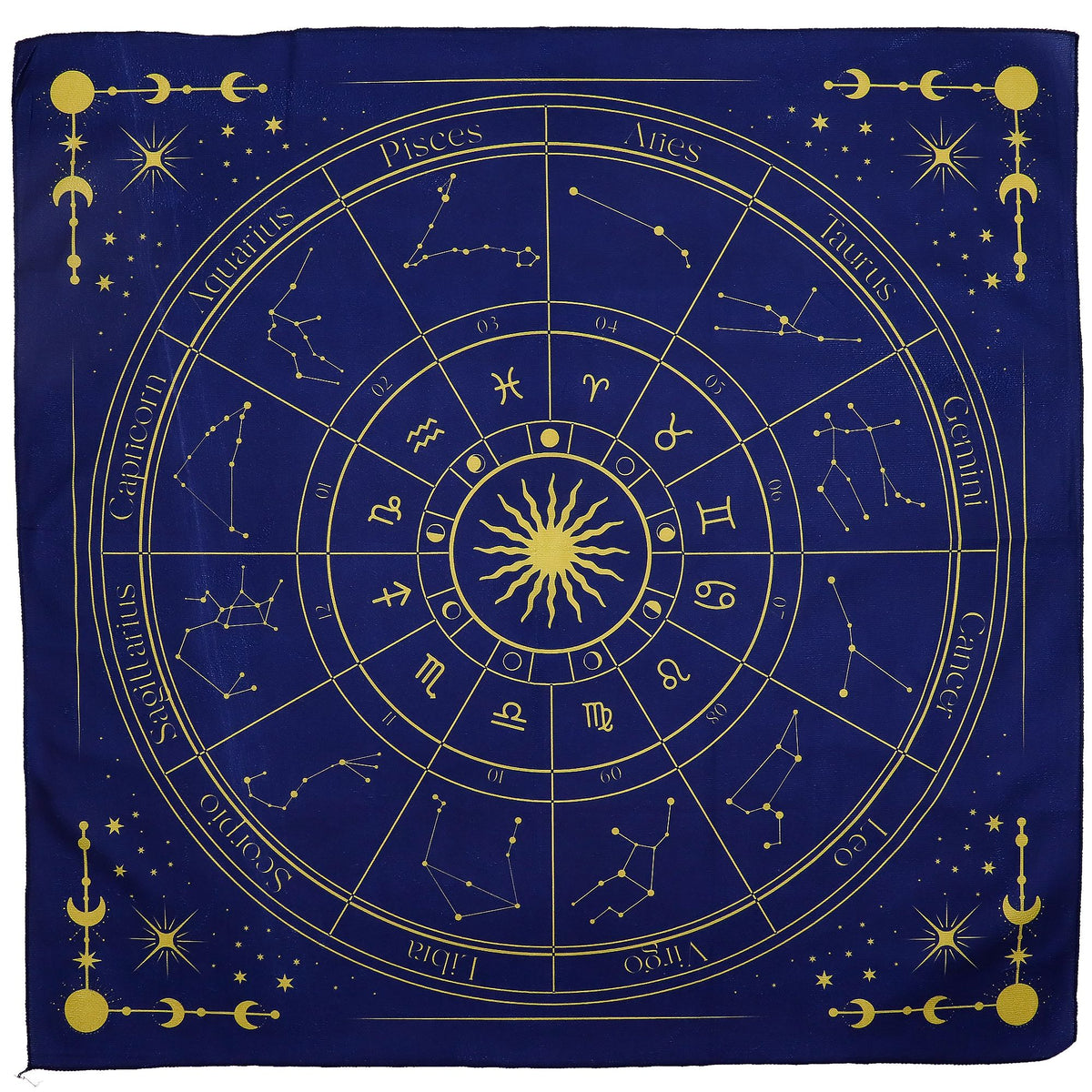 Zodiac tarot reading cloth navy blue 75x75cm gold zodiac wheel design UK