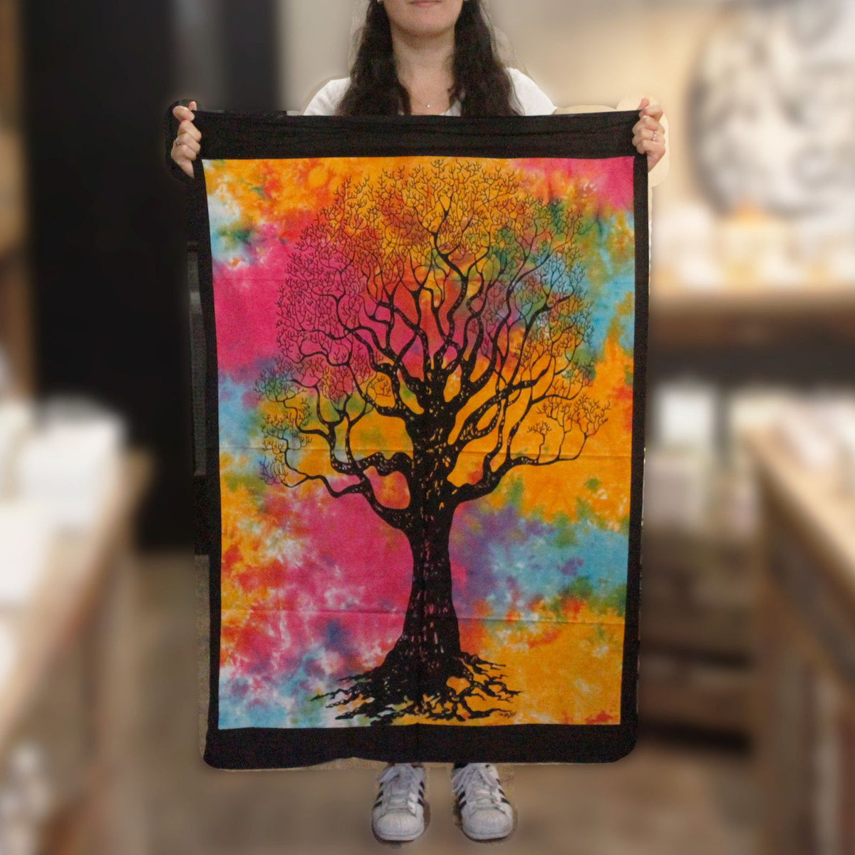Tree of Strength wall hanging framed display colourful Indian tapestry boho home decor