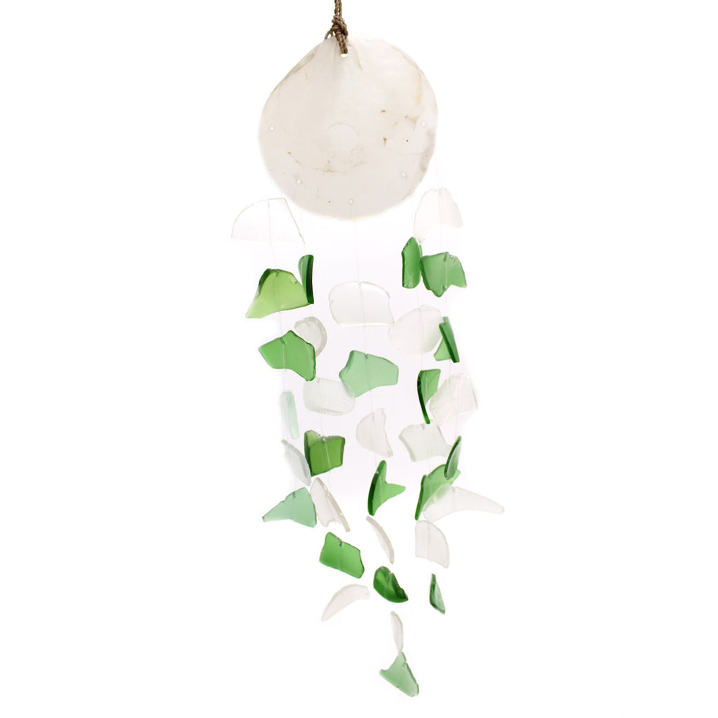 Copis & Glass Drop Wind Chime - Green & White