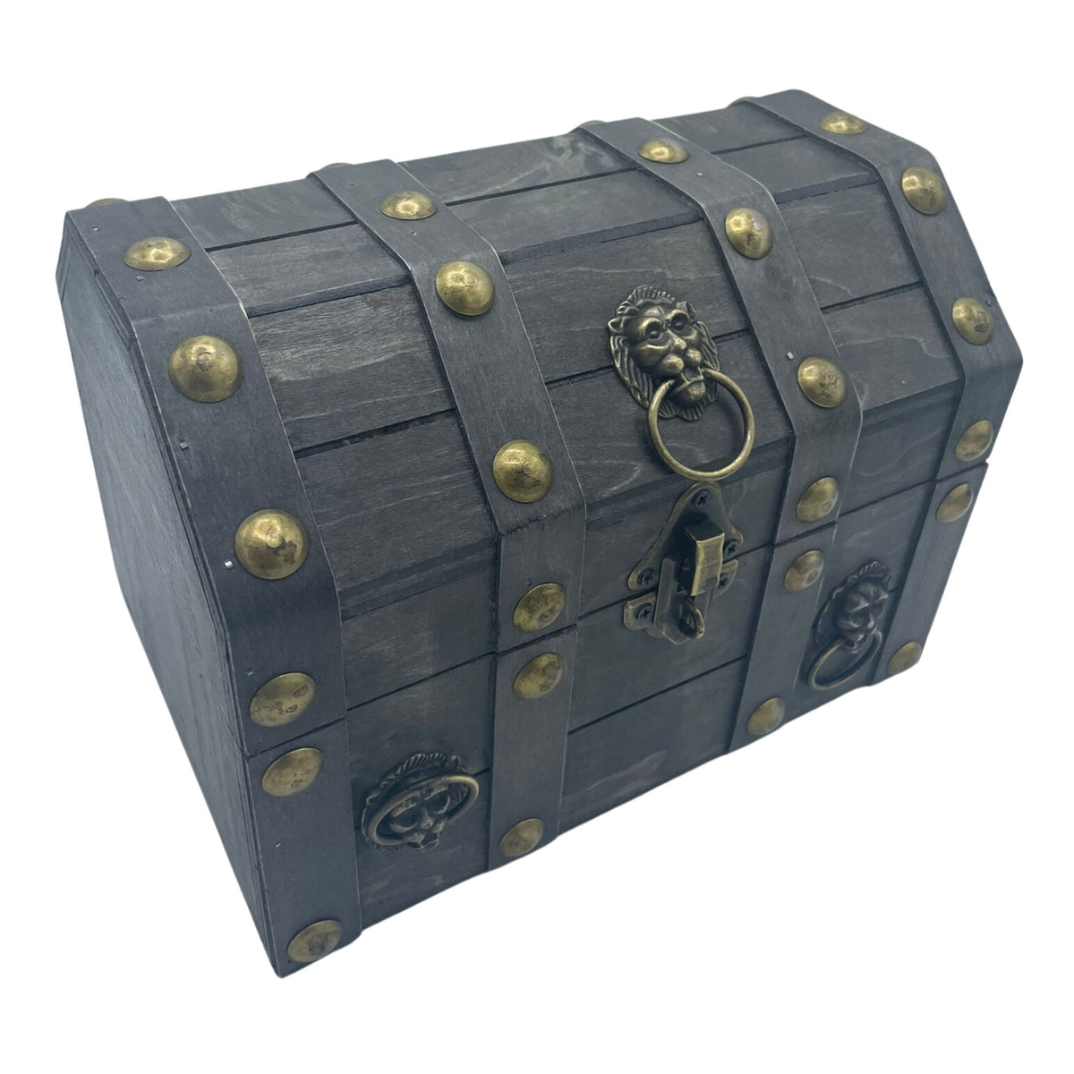 Large grey treasure chest vintage keepsake storage box aged grey finish brass fittings