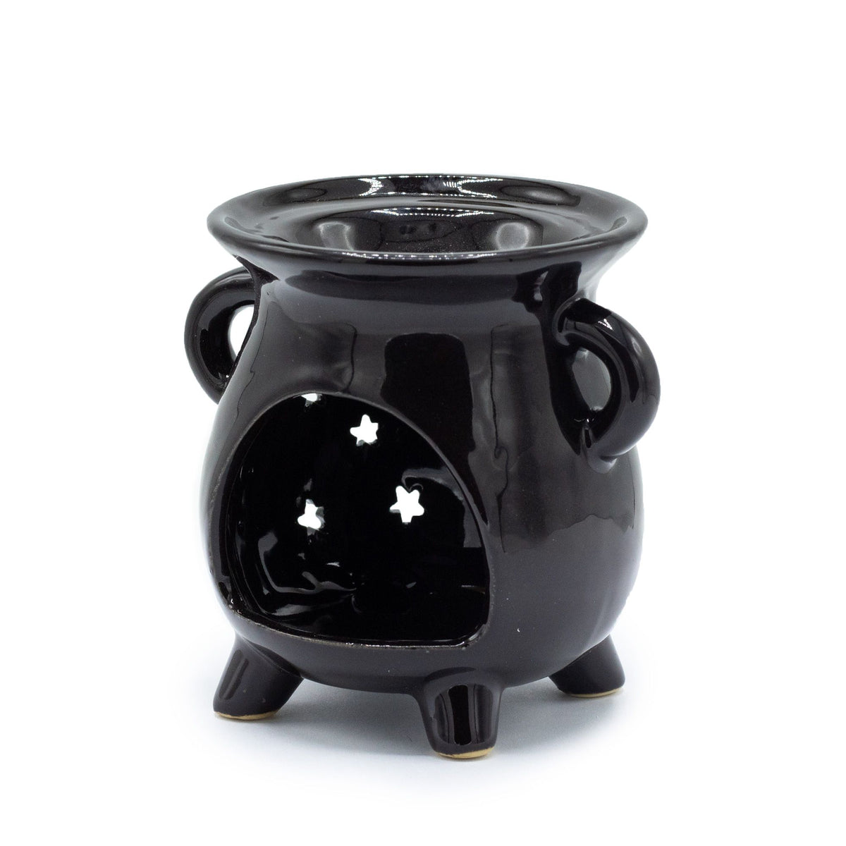 Cauldron Oil Burner Moon and Stars black ceramic witchcraft aromatherapy gift