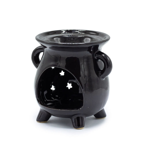 Cauldron Oil Burner Moon and Stars black ceramic witchcraft aromatherapy gift