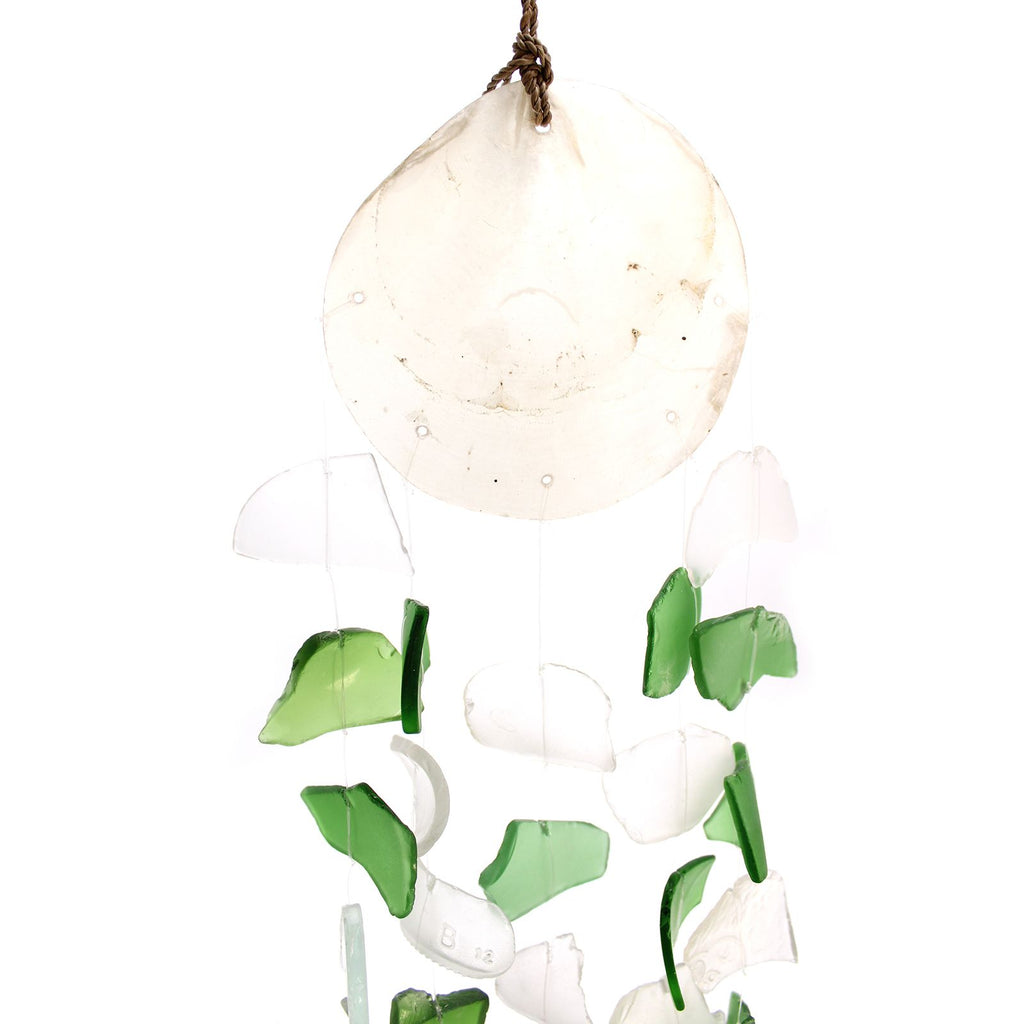 Copis & Glass Drop Wind Chime - Green & White