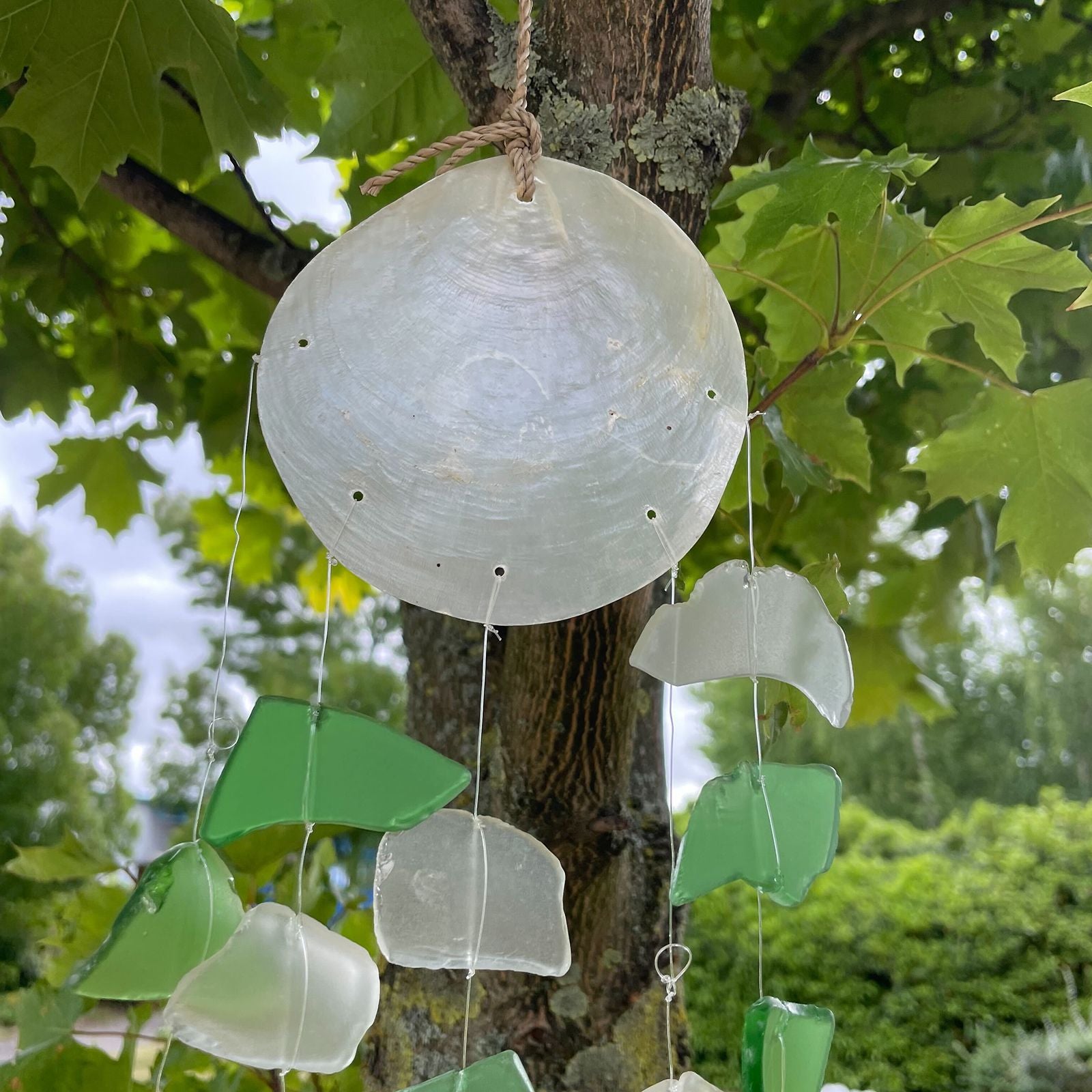 Copis & Glass Drop Wind Chime - Green & White