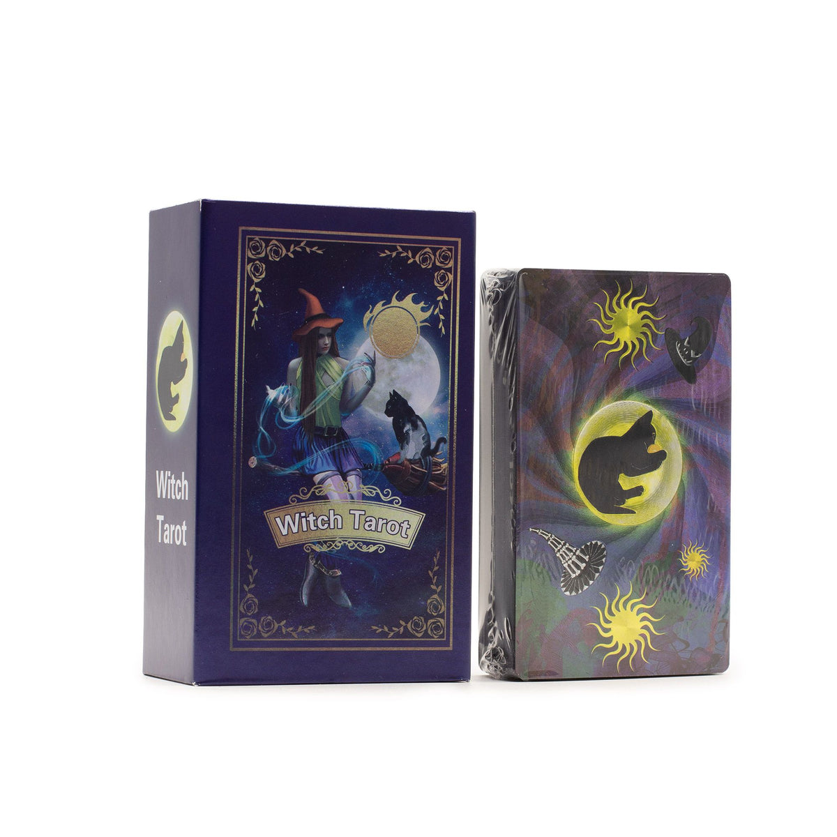 Witch Tarot card set side view decorative gift box purple foil tarot deck