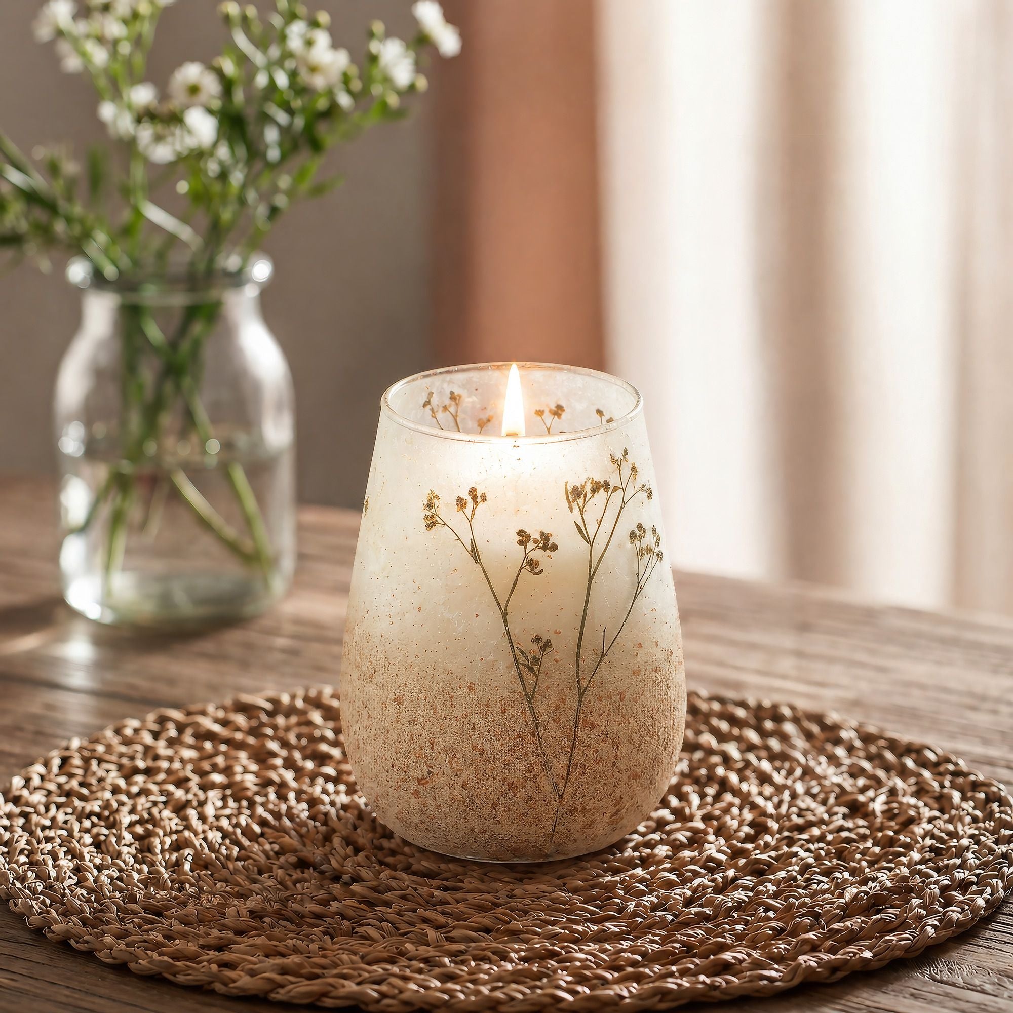 Wildlight Woods Small Glass Jar Candle | Botanical Dried Flower Design