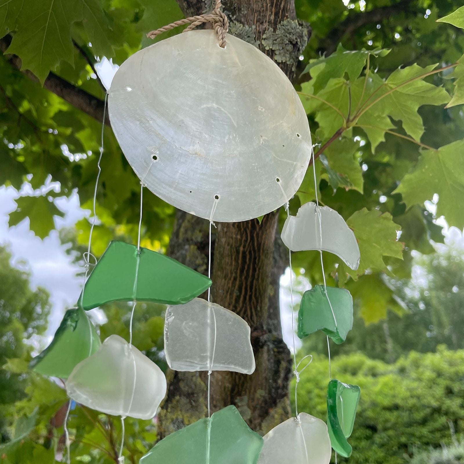 Copis & Glass Drop Wind Chime - Green & White
