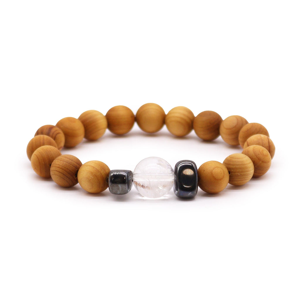 Cedarwood Crown Chakra Bangle | Clear Quartz Crystal | Spiritual Wellness Jewellery
