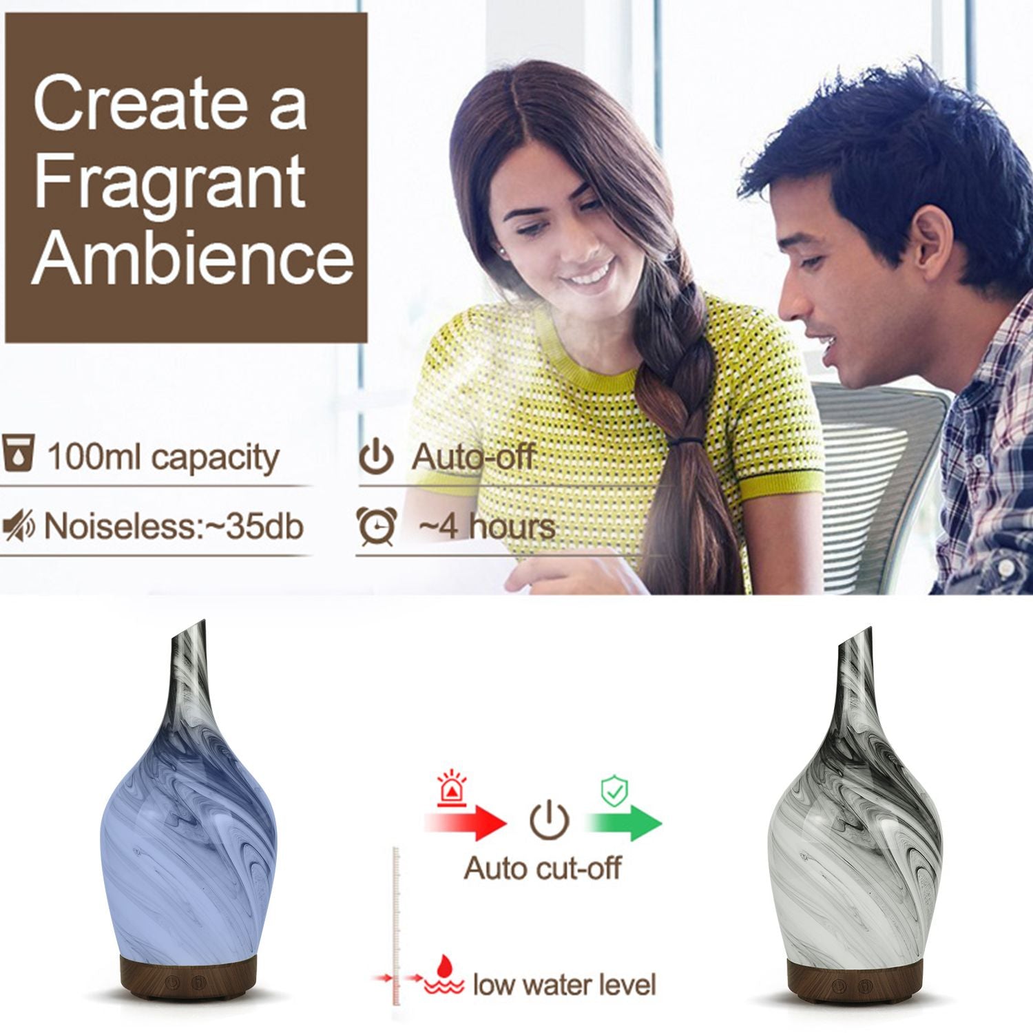 Glass Abstract Grey Aroma Atomiser | USB Ultrasonic Diffuser