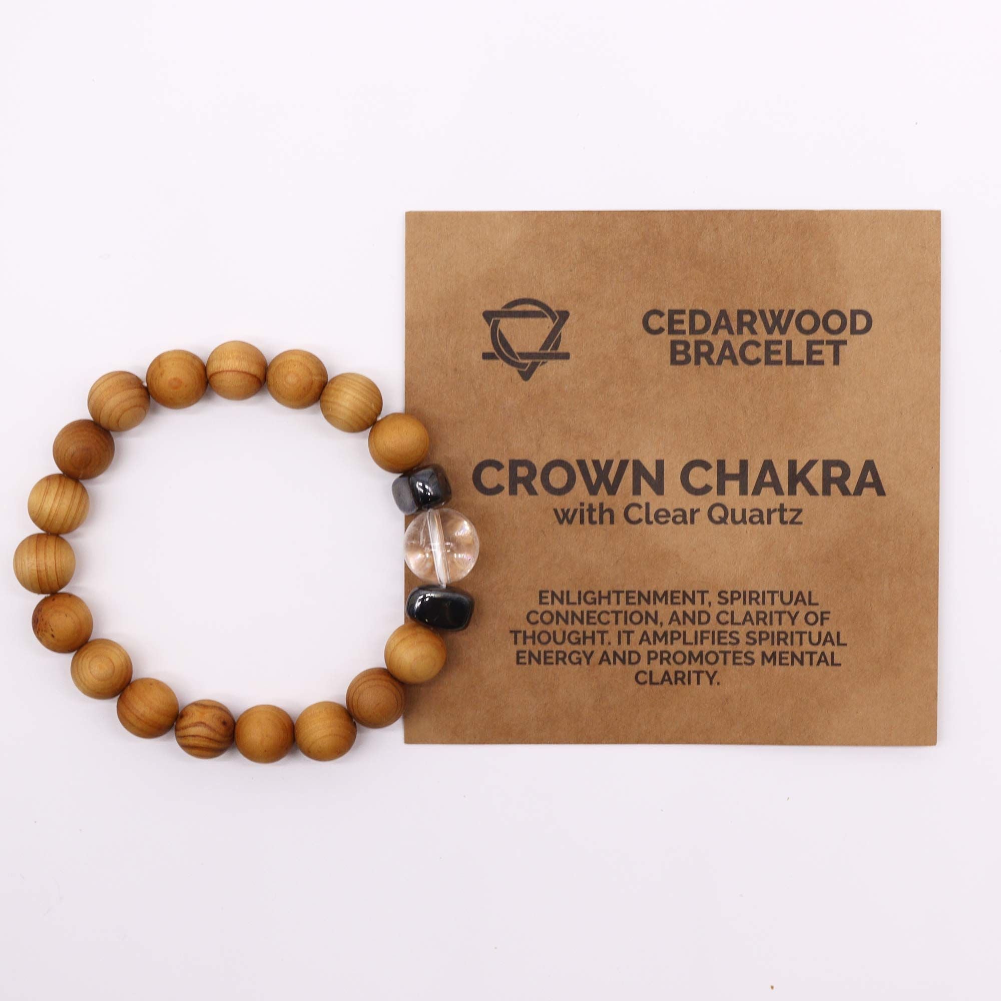 Cedarwood Crown Chakra Bangle | Clear Quartz Crystal | Spiritual Wellness Jewellery