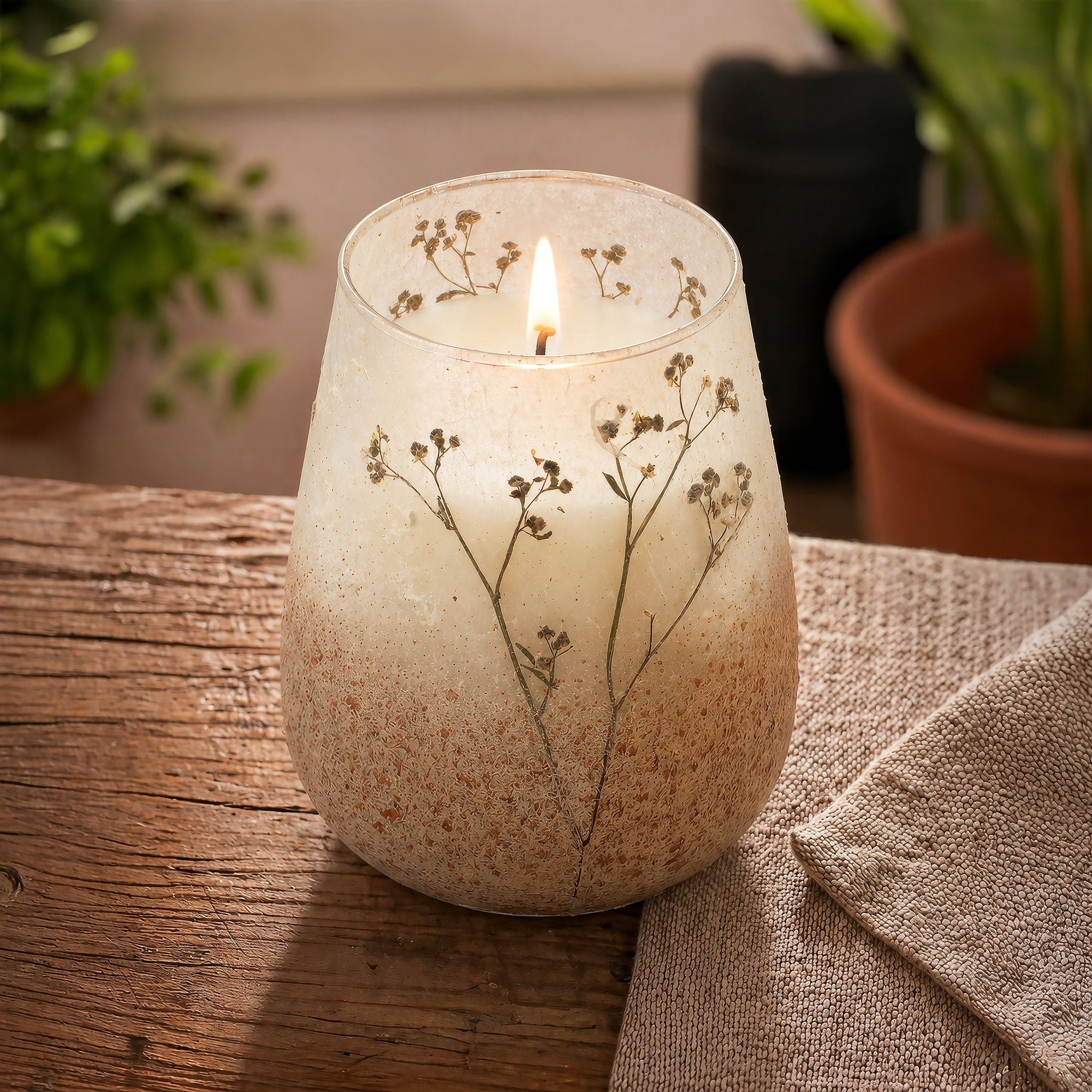 Wildlight Woods Small Glass Jar Candle | Botanical Dried Flower Design