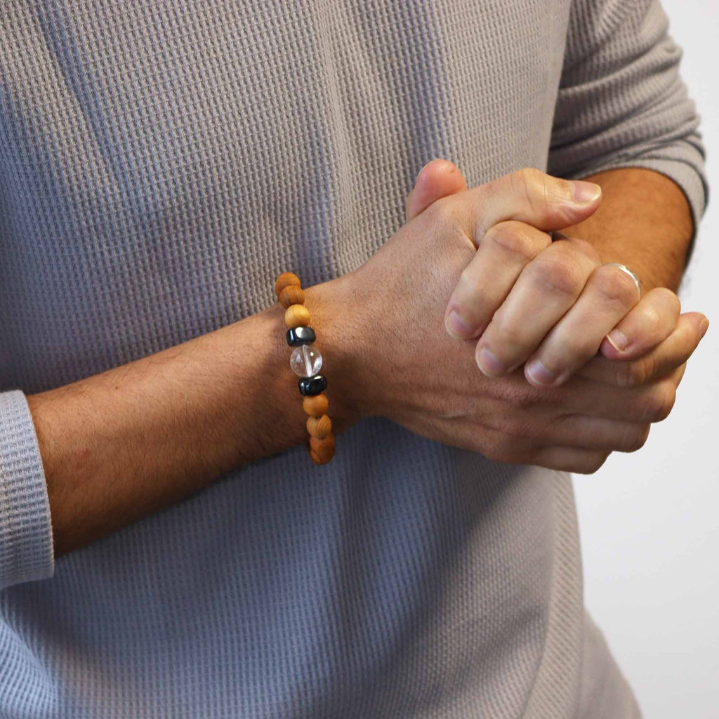 Cedarwood Crown Chakra Bangle | Clear Quartz Crystal | Spiritual Wellness Jewellery