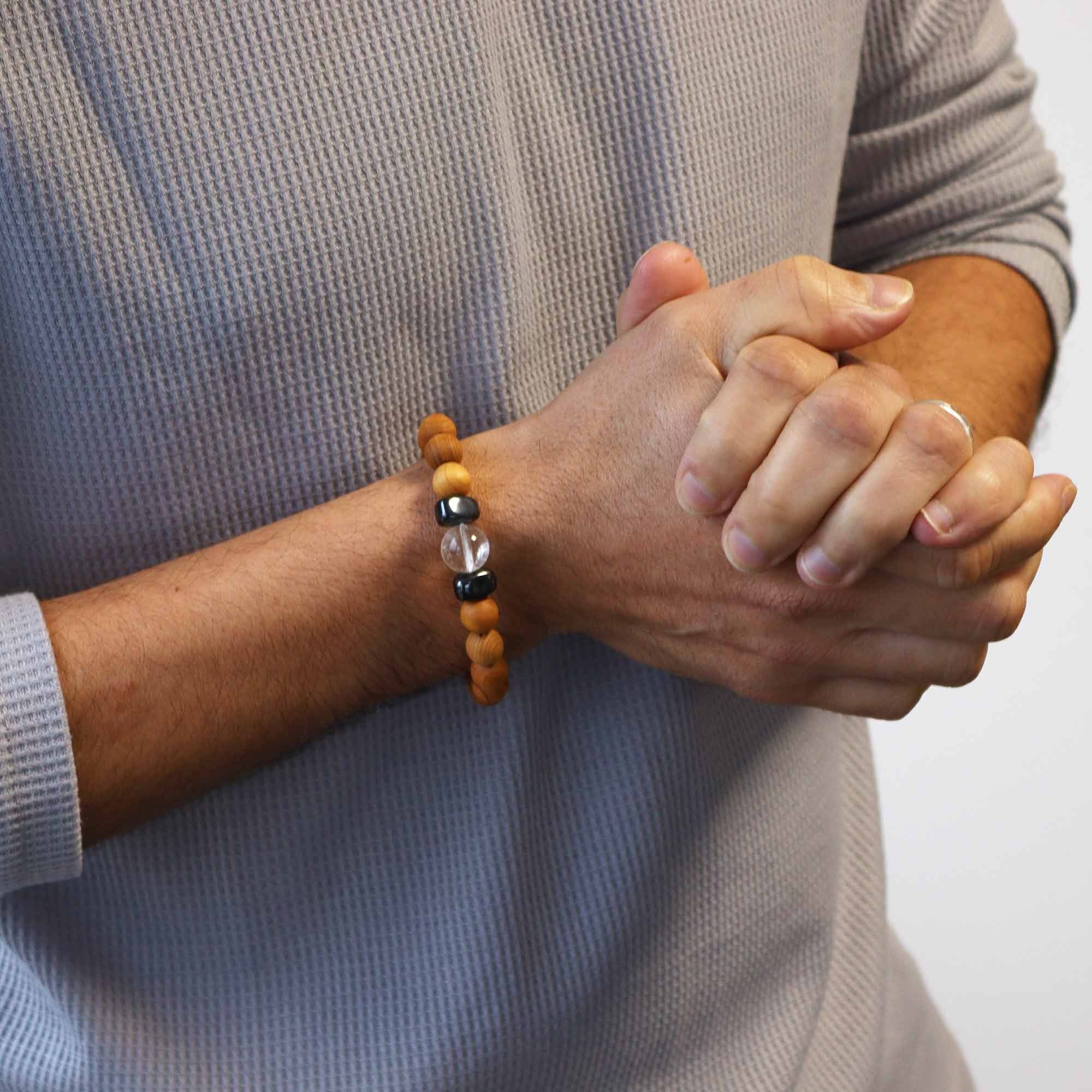 Cedarwood Crown Chakra Bangle | Clear Quartz Crystal | Spiritual Wellness Jewellery