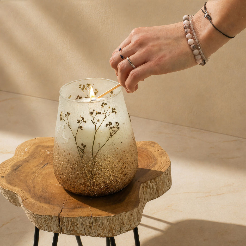Wildlight Woods Small Glass Jar Candle | Botanical Dried Flower Design